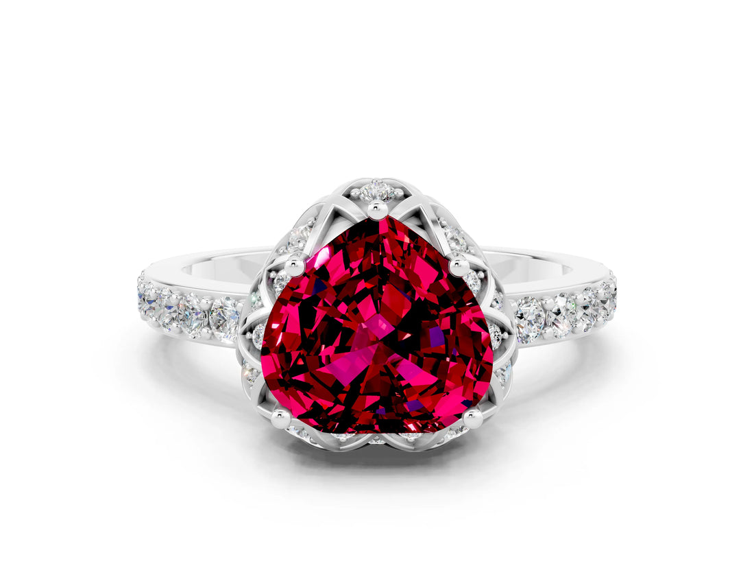 Silver Heart Cut Garnet Scalloped Halo Engagement Ring with Round Shared Prong Band_60