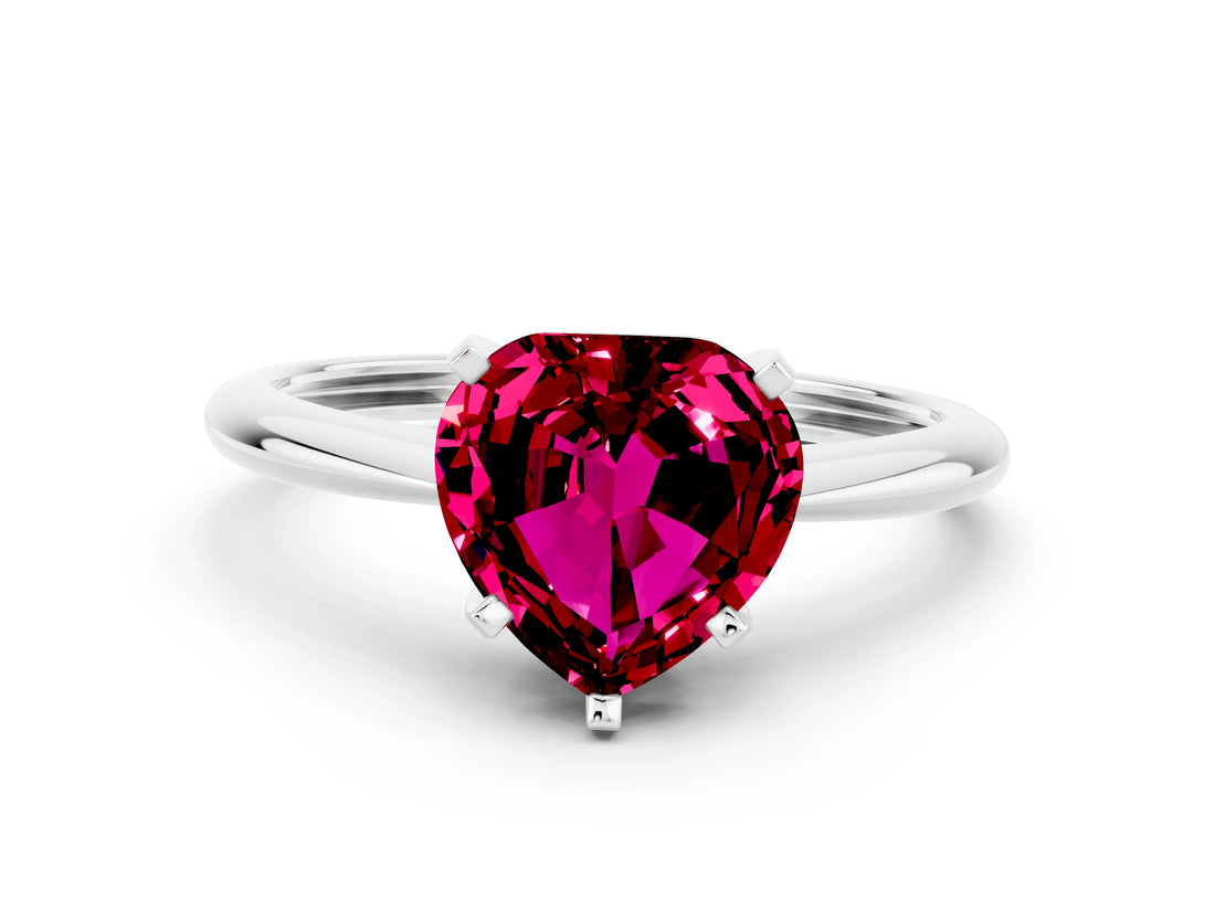Silver Heart Cut Garnet Solitaire Engagement Ring with Classic Band and Four-Prong Setting_12
