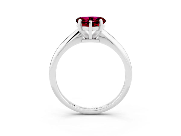 Silver Heart Cut Garnet Solitaire Engagement Ring with Classic Band and Four-Prong Setting
