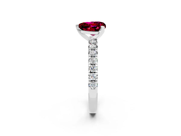 Silver Heart Cut Garnet Solitaire Pavé Engagement Ring with Round Band and Prong Setting
