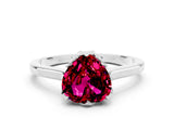 Silver Heart Cut Garnet Solitaire Ring with Flower Prong Setting and Classic Band_18
