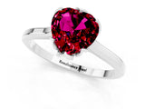 Silver Heart Cut Garnet Solitaire Ring with Flower Prong Setting and Classic Band_19