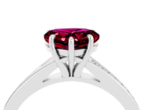 Silver Heart Cut Garnet Solitaire Ring with Pavé Band and Prong Setting_16