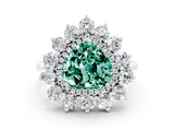 Silver Heart Cut Green Sapphire Floral Double Halo Engagement Ring with Prong Setting_174