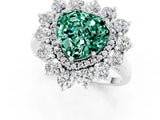 Silver Heart Cut Green Sapphire Floral Double Halo Engagement Ring with Prong Setting_175