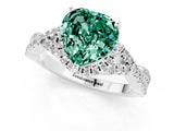 Silver Heart Cut Green Sapphire  Halo Twist Band Solitaire Prong Setting Ring_13