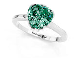 Silver Heart Cut Green Sapphire Solitaire Ring with Flower Prong Setting and Classic Band_19