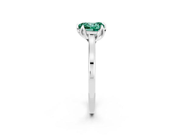 Silver Heart Cut Green Sapphire Solitaire Ring with Flower Prong Setting and Classic Band