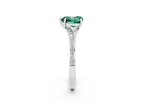 Silver Heart Cut Green Sapphire Solitaire Ring with Pavé Band and Prong Setting_14