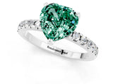 Silver Heart Cut Green Sapphire Solitaire Ring with Round  Pavé Band and Four-Prong Setting_25