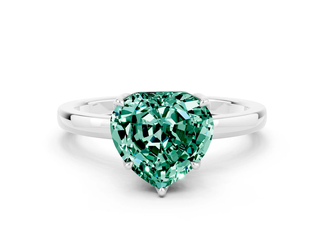 Silver Heart Cut Green Sapphire Solitaire Ring with Thin Band and Prong Setting_54