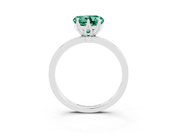 Silver Heart Cut Green Sapphire Solitaire Ring with Thin Band and Prong Setting