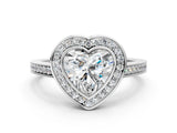 Silver Heart Cut Halo Bezel Diamond Pave Band Ring_13