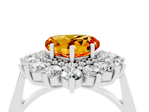 Silver Heart Cut Halo Cluster Diamond Ring with Pave Band and Four-Prong Setting_10