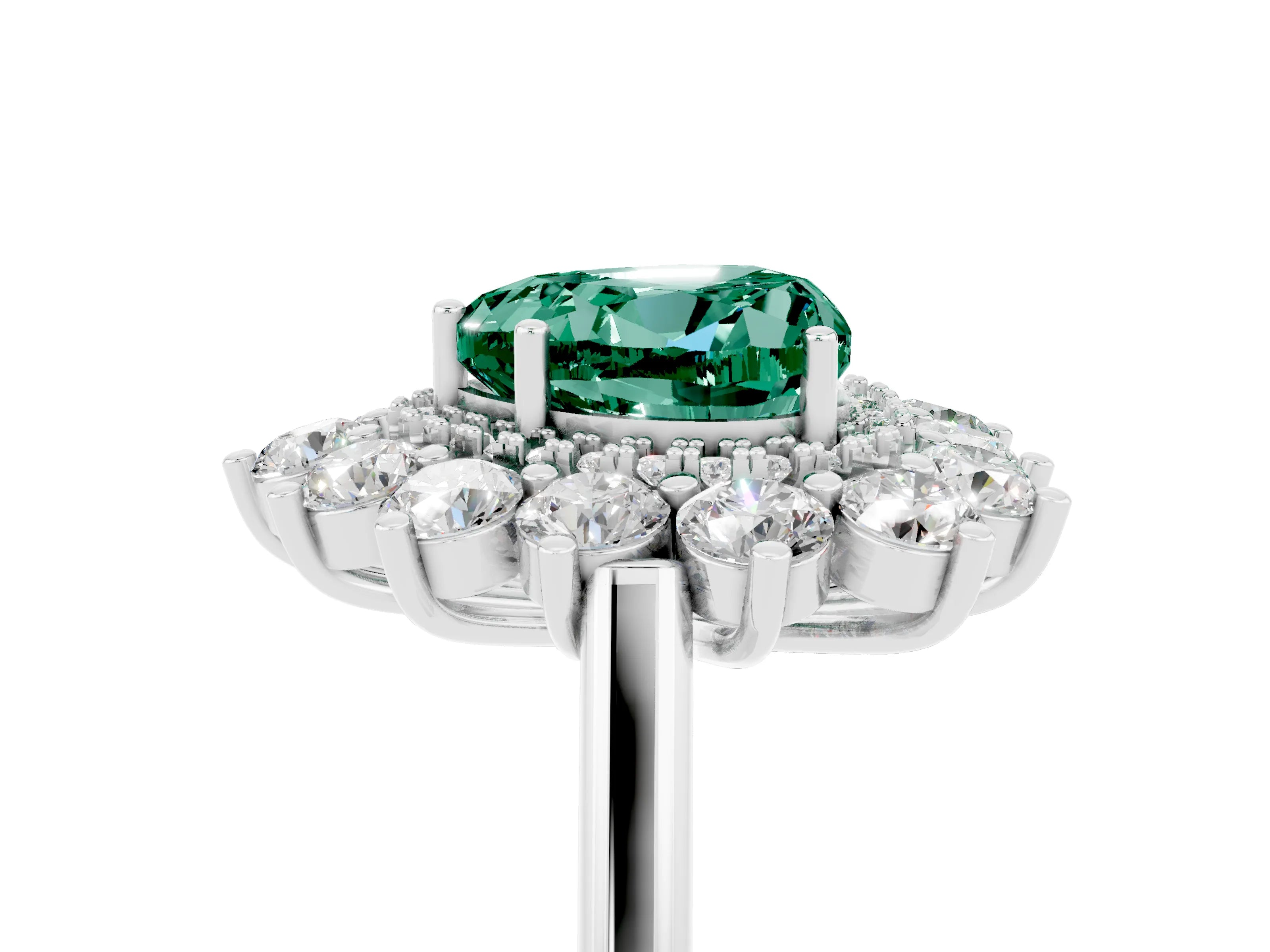 Silver Heart Cut Halo Cluster Diamond Ring with Pave Band and Four-Prong Setting_11