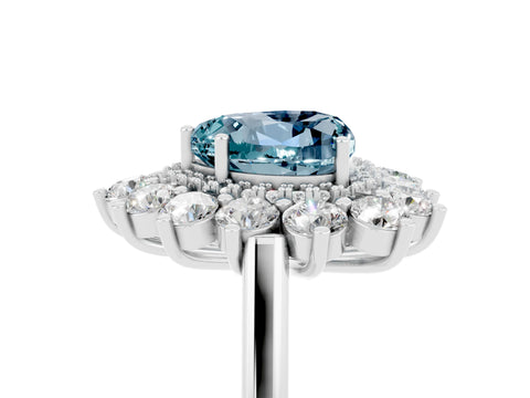 Silver Heart Cut Halo Cluster Diamond Ring with Pave Band and Four-Prong Setting_11