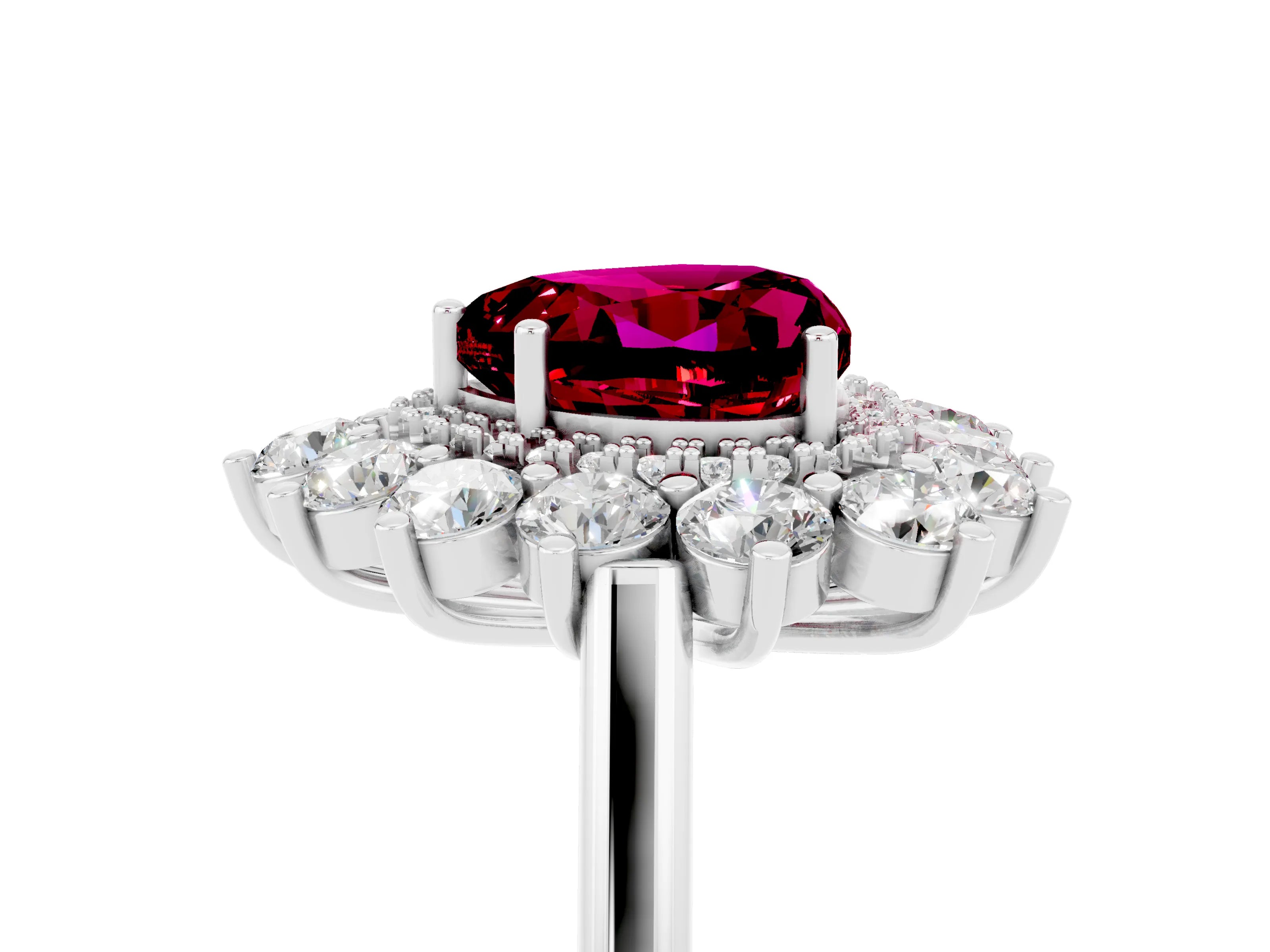 Silver Heart Cut Halo Cluster Diamond Ring with Pave Band and Four-Prong Setting_11