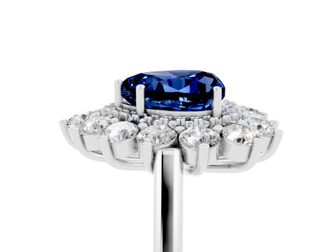 Silver Heart Cut Halo Cluster Diamond Ring with Pave Band and Four-Prong Setting_11