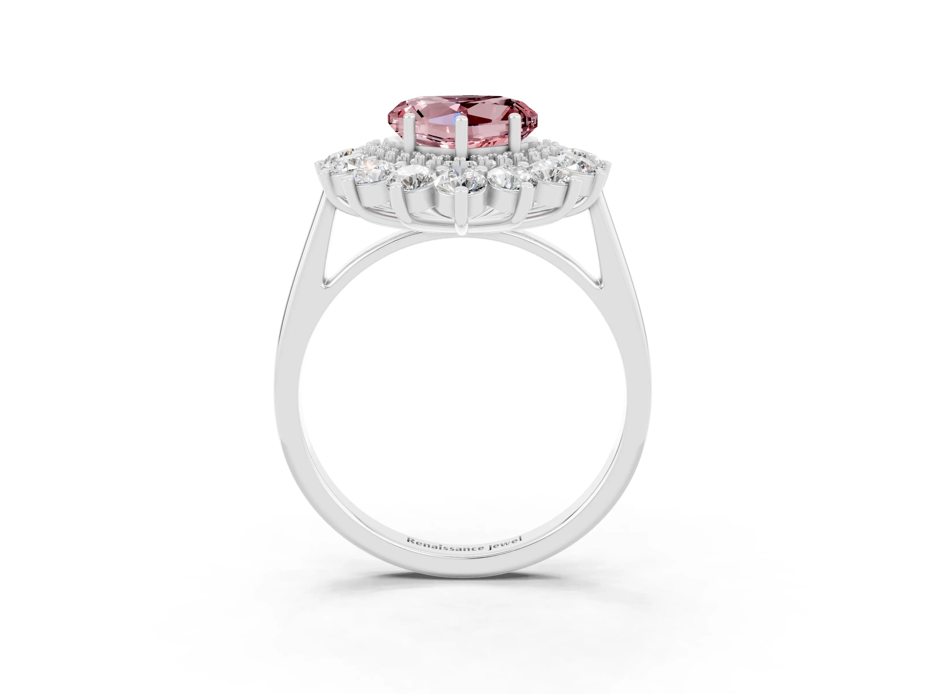 Silver Heart Cut Halo Cluster Diamond Ring with Pave Band and Four-Prong Setting_21