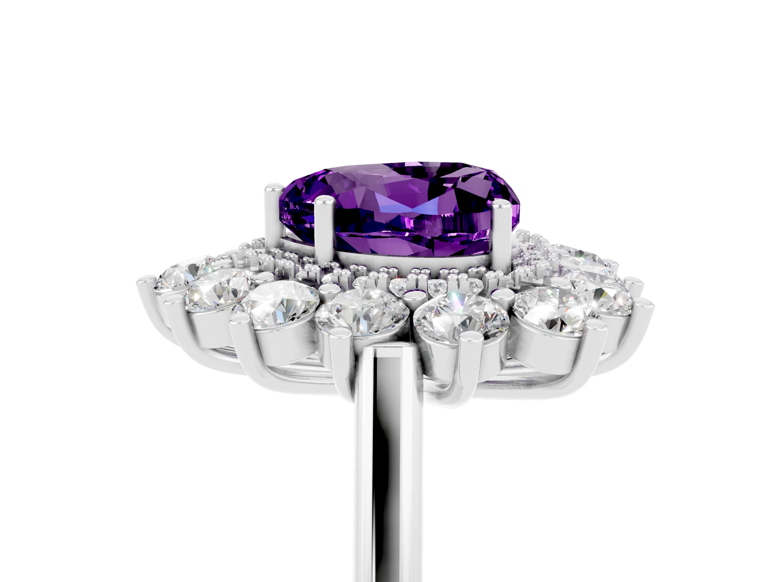 Silver Heart Cut Halo Cluster Diamond Ring with Pave Band and Four-Prong Setting_23