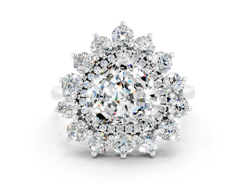 Silver Heart Cut Halo Cluster Diamond Ring with Pave Band and Four-Prong Setting_6
