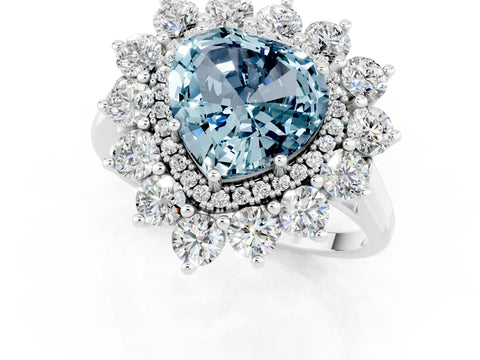 Silver Heart Cut Halo Cluster Diamond Ring with Pave Band and Four-Prong Setting_7