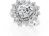 Silver Heart Cut Halo Cluster Diamond Ring with Pave Band and Four-Prong Setting_7