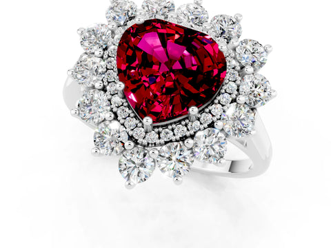 Silver Heart Cut Halo Cluster Diamond Ring with Pave Band and Four-Prong Setting_7