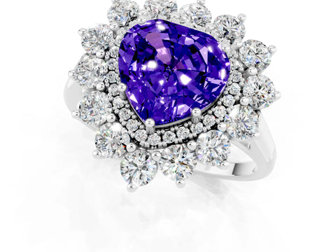 Silver Heart Cut Halo Cluster Diamond Ring with Pave Band and Four-Prong Setting_7