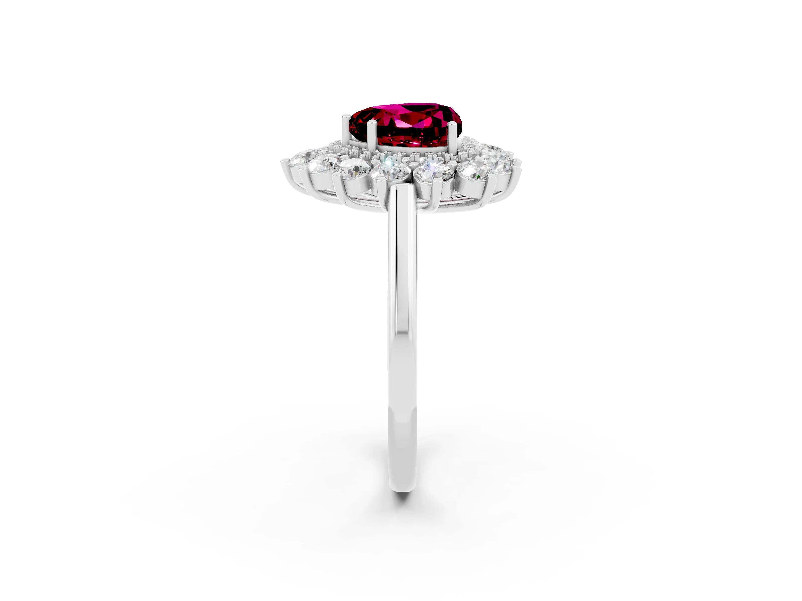 Silver Heart Cut Halo Cluster Diamond Ring with Pave Band and Four-Prong Setting_8