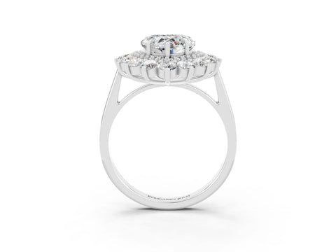 Silver Heart Cut Halo Cluster Diamond Ring with Pave Band and Four-Prong Setting_9