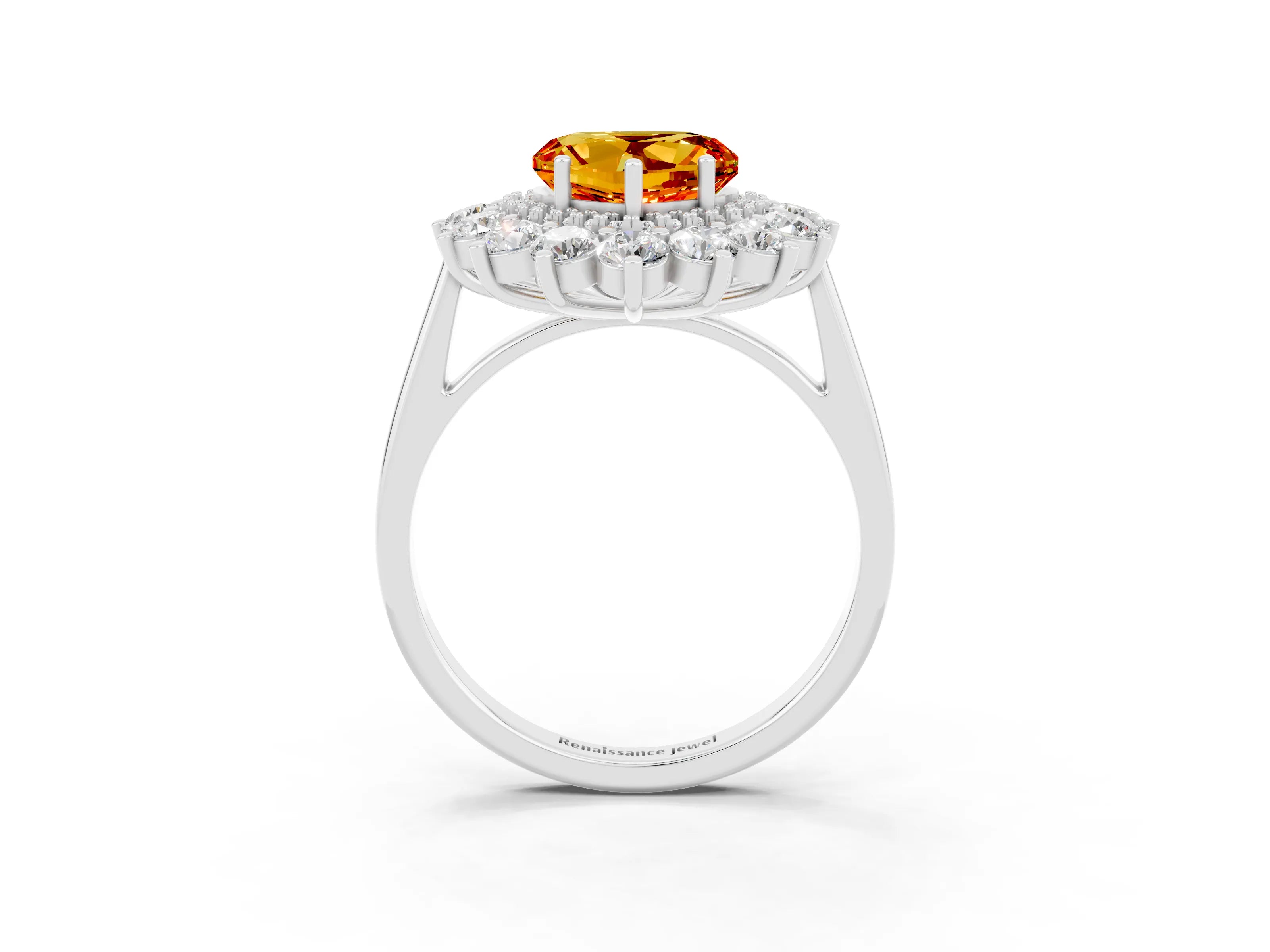 Silver Heart Cut Halo Cluster Diamond Ring with Pave Band and Four-Prong Setting_9