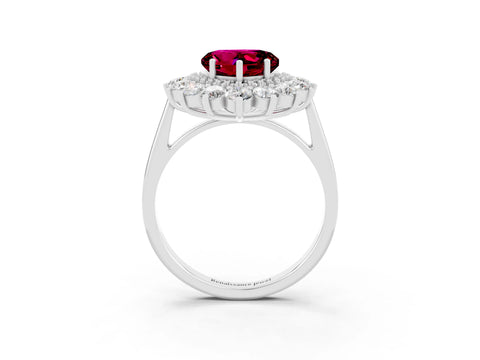 Silver Heart Cut Halo Cluster Diamond Ring with Pave Band and Four-Prong Setting_9