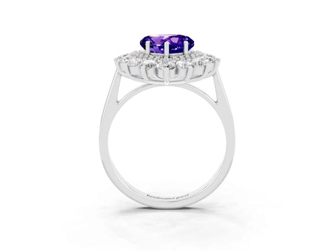 Silver Heart Cut Halo Cluster Diamond Ring with Pave Band and Four-Prong Setting_9