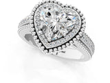 Silver Heart Cut Halo Diamond Ring with Beaded Split Shank and Four-Prong Setting_14