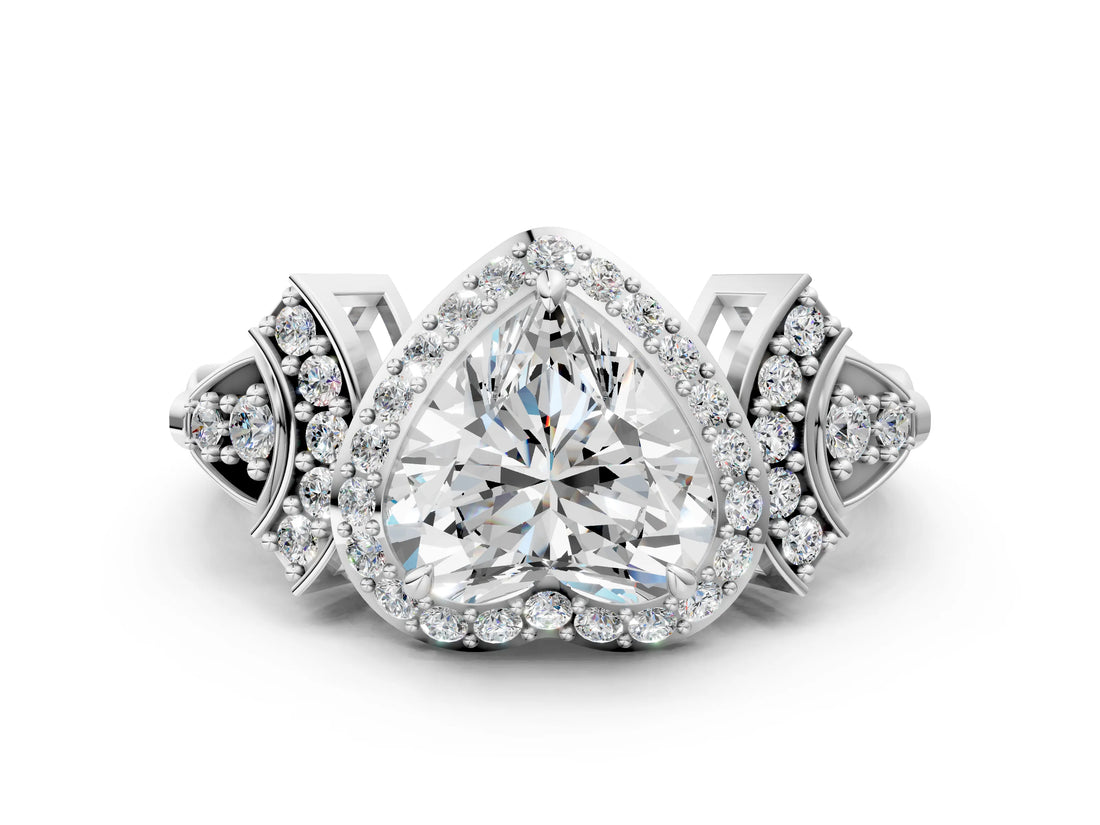 Silver Heart Cut Halo Diamond Split Shank Engagement Ring with Four-Prong Setting_13
