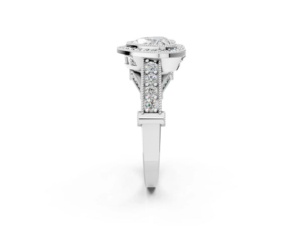 Sterling Silver Heart-Shaped Vintage Bezel Halo Engagement Ring Setting
