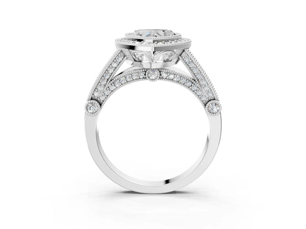 Sterling Silver Heart-Shaped Vintage Bezel Halo Engagement Ring Setting