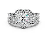 Silver Heart Cut Halo Diamond Split Shank Ring with Prong Setting_19