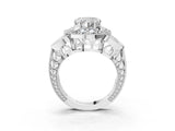 Silver Heart Cut Halo Milgrain Diamond Engagement Ring with Leaf Band and Four-Prong Setting_10