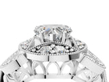 Silver Heart Cut Halo Milgrain Diamond Engagement Ring with Leaf Band and Four-Prong Setting_11
