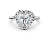Silver Heart Cut Halo Round Diamond Solitaire Ring with Pavé Band and Four-Prong Setting_12