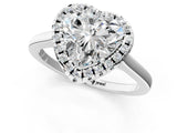 Silver Heart Cut Halo Round Diamond Solitaire Ring with Pavé Band and Four-Prong Setting_13