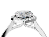 Silver Heart Cut Halo Round Diamond Solitaire Ring with Pavé Band and Four-Prong Setting_16