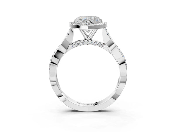 Sterling Silver Heart-Shaped Interwoven Twist Halo Engagement Ring Setting