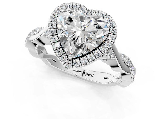 Sterling Silver Heart-Shaped Interwoven Twist Halo Engagement Ring Setting