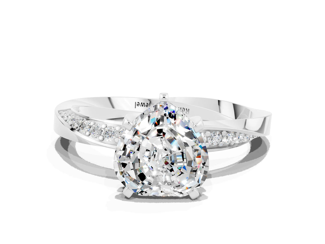 Silver Heart Cut Moissanite Engagement Ring with Side Stone Accents and Four-Prong Setting_12