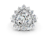 Silver Heart Cut Moissanite Floral Double Halo Engagement Ring with Prong Setting_150