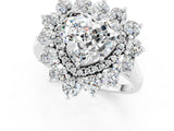 Silver Heart Cut Moissanite Floral Double Halo Engagement Ring with Prong Setting_151