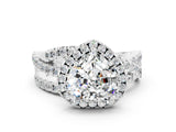 Silver Heart Cut Moissanite Halo Ring with Round Split Shank and Prong Setting_66